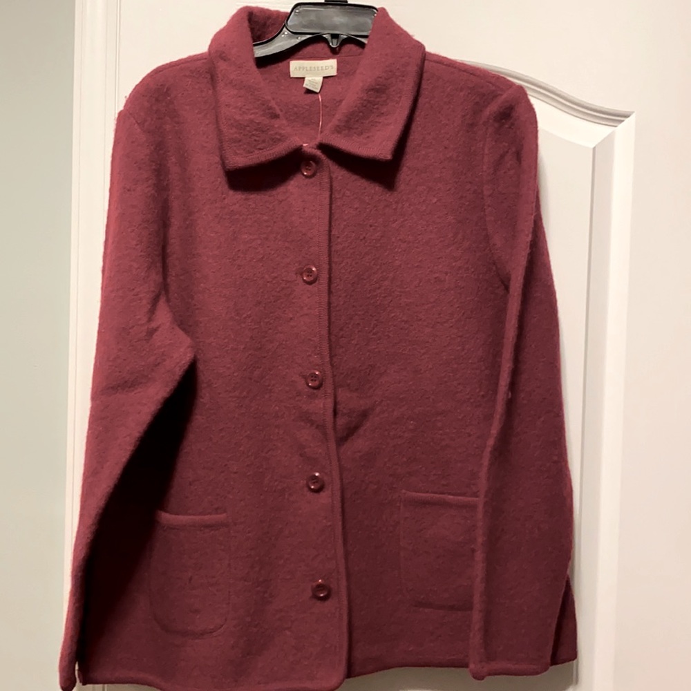 100% wool woman’s burgundy sweater jacket. Size XL. - Picture 2 of 9